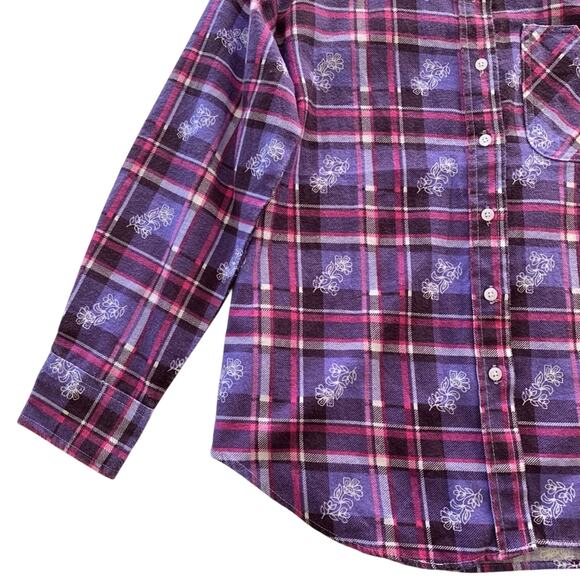 Via Penny Lane Reworked | Travis Scott Graphic Purple Plaid Button Up Flannel M - Picture 3 of 9